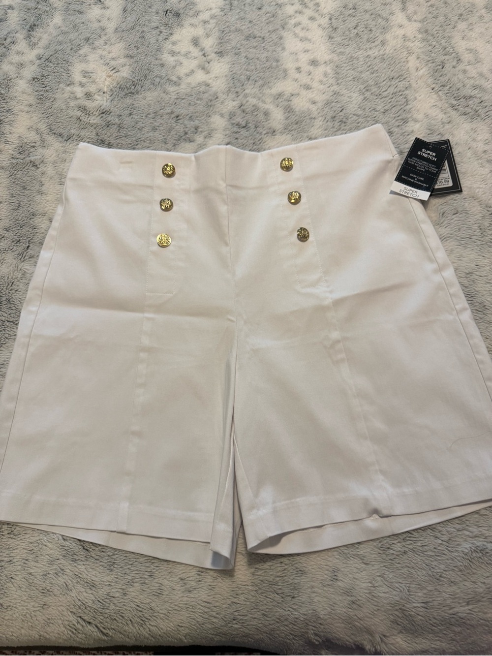 Counterparts White High-Waist Sailor Shorts with Gold Buttons